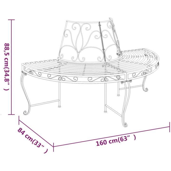 Halvrund trädbänk ⌀160 cm svart stål vidaXL – bild 6