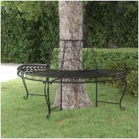 Halvrund trädbänk ⌀160 cm svart stål vidaXL