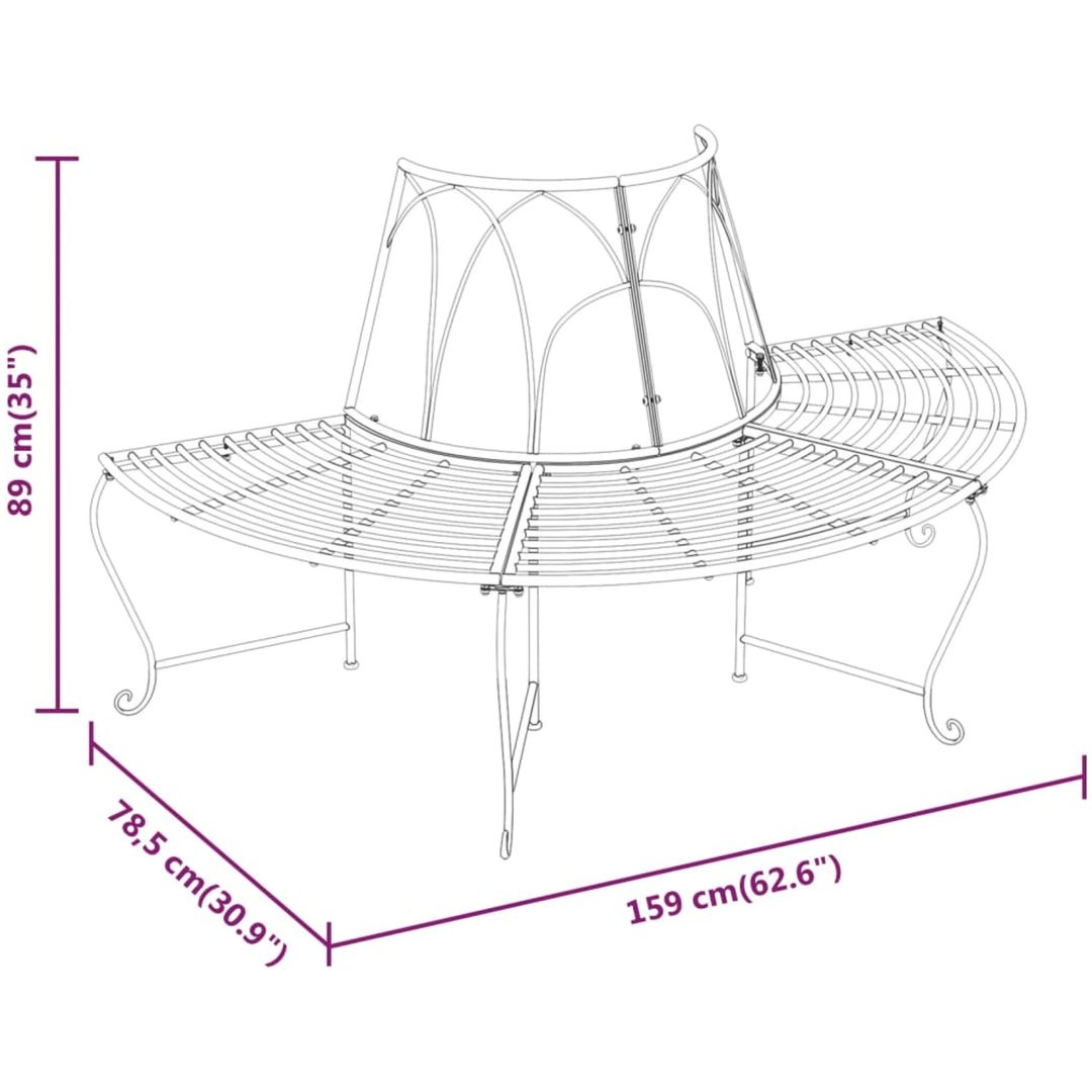 Halvrund trädbänk 2 st ⌀159 cm svart stål vidaXL – bild 6