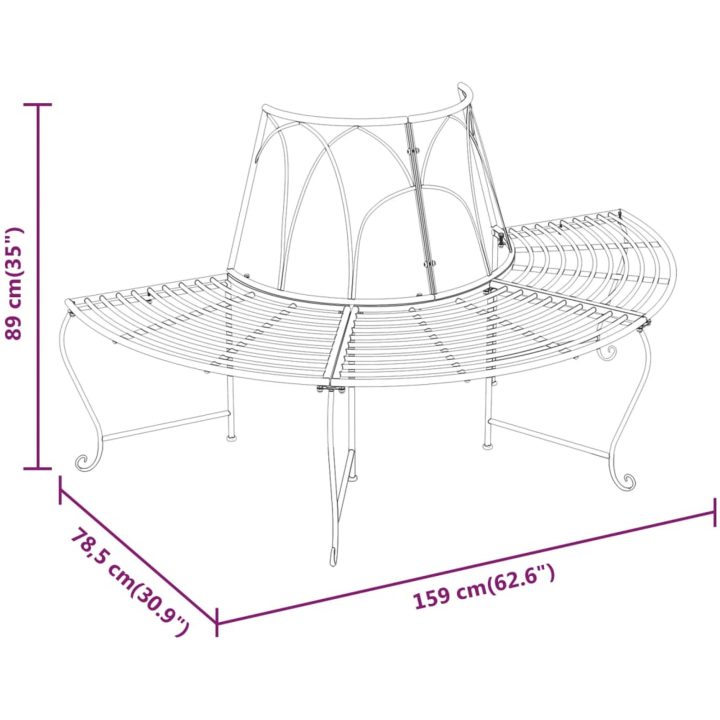 Halvrund trädbänk 2 st ⌀159 cm svart stål vidaXL – bild 6