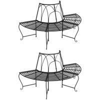 Halvrund trädbänk 2 st ⌀159 cm svart stål vidaXL