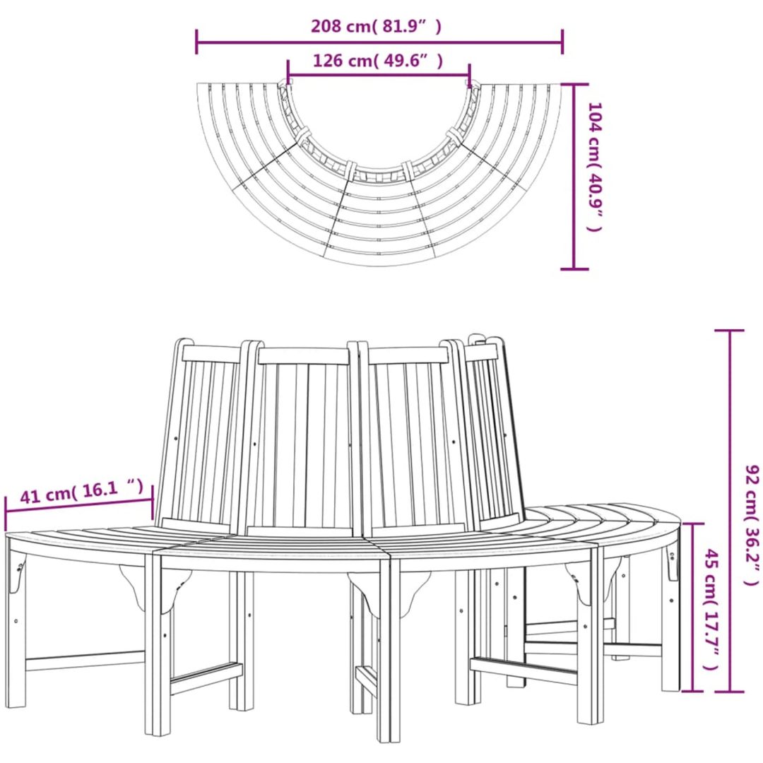 Halvrund trädbänk 208 cm massivt eukalyptusträ vidaXL ⌀210 cm – bild 6