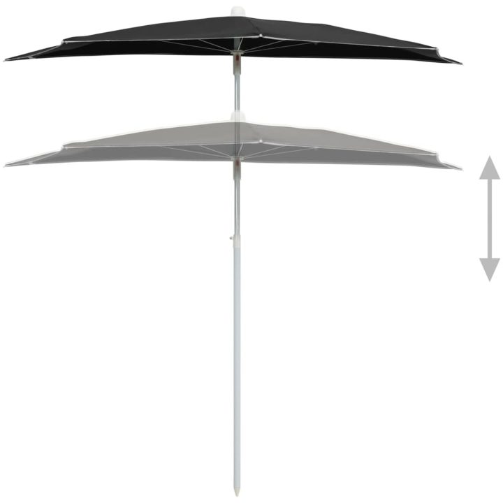Halvrunt parasoll med stång 180x90 cm svart vidaXL – bild 4
