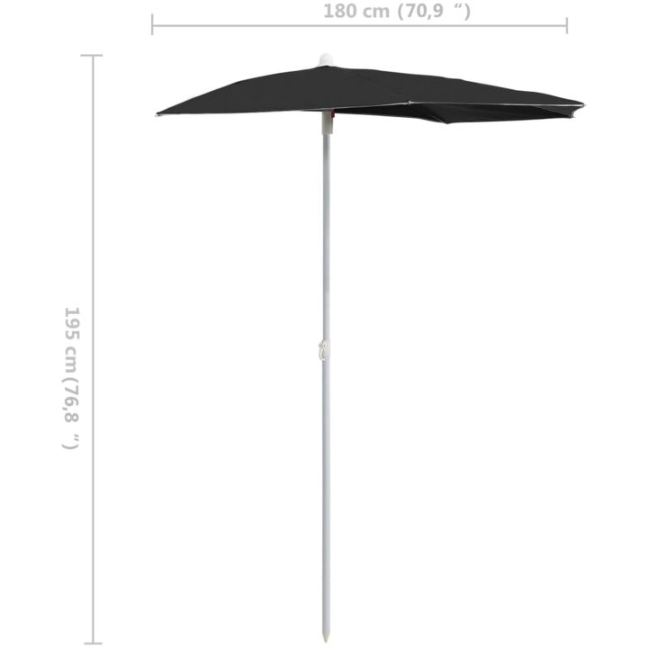 Halvrunt parasoll med stång 180x90 cm svart vidaXL – bild 8