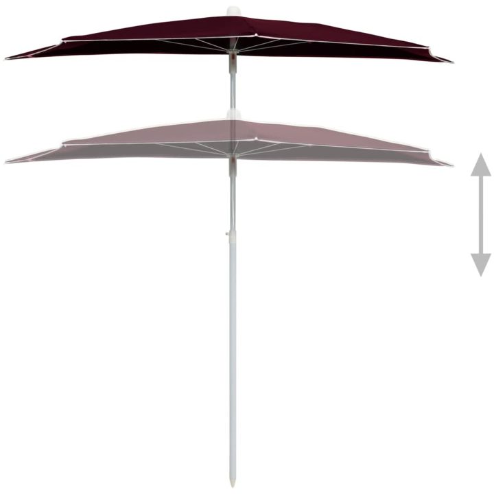 Halvrunt parasoll med stång 180x90 cm vinröd vidaXL – bild 4