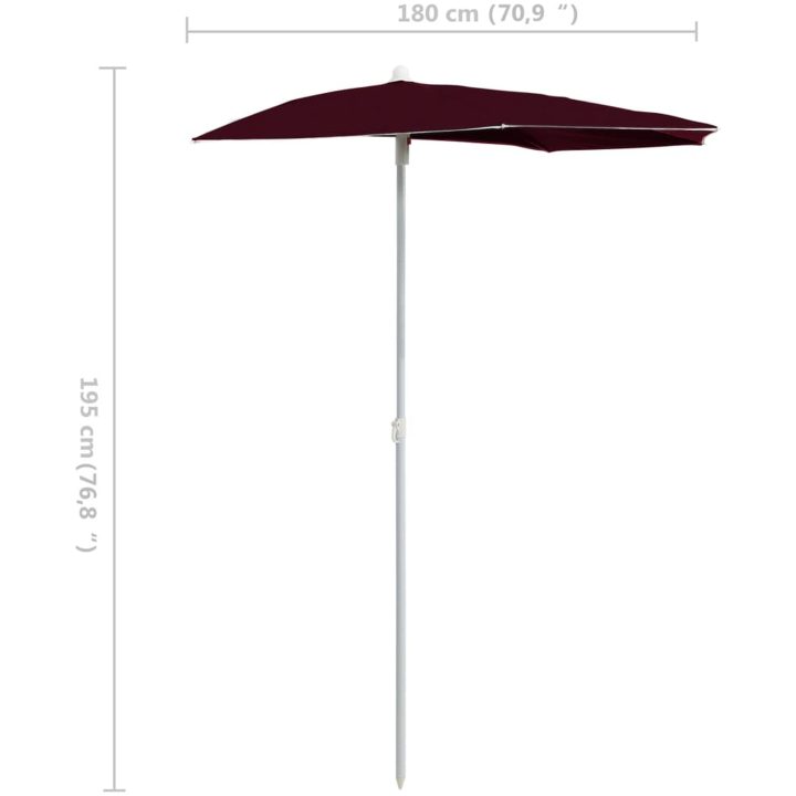 Halvrunt parasoll med stång 180x90 cm vinröd vidaXL – bild 8