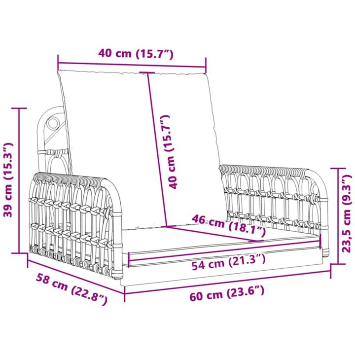 Hammock med dynor konstrotting och stål vidaXL 63 x 58 x 39 cm – bild 10