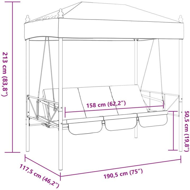Hammock med tak mörkgrå stål vidaXL – bild 11