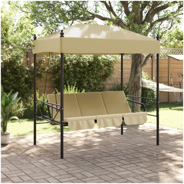 Hammock med tak sandvit stål vidaXL – bild 3