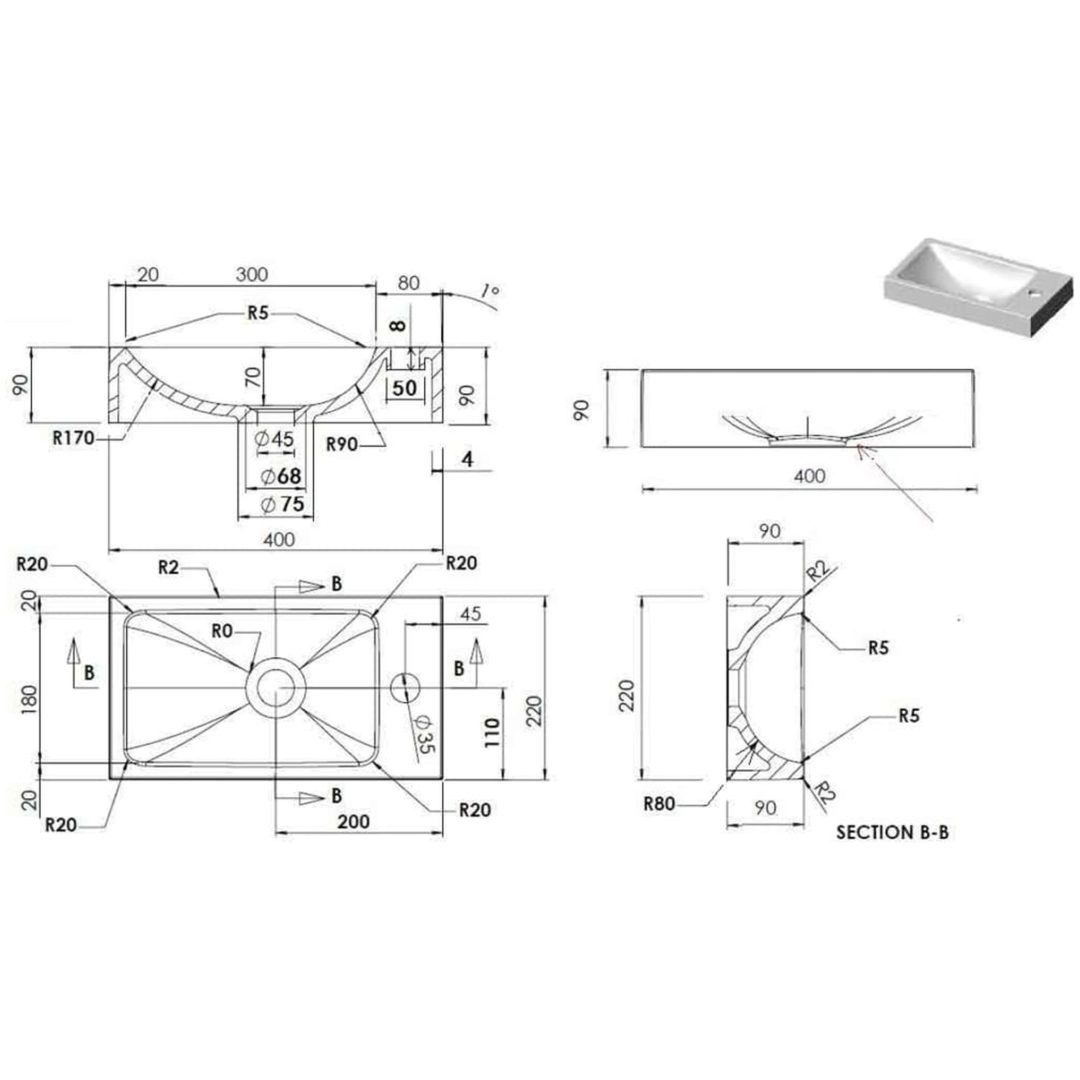 Handfat 400x220x90 cm SMC vit vidaXL – bild 8