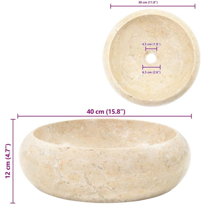 Handfat 40x12 cm marmor gräddvit vidaXL – bild 8