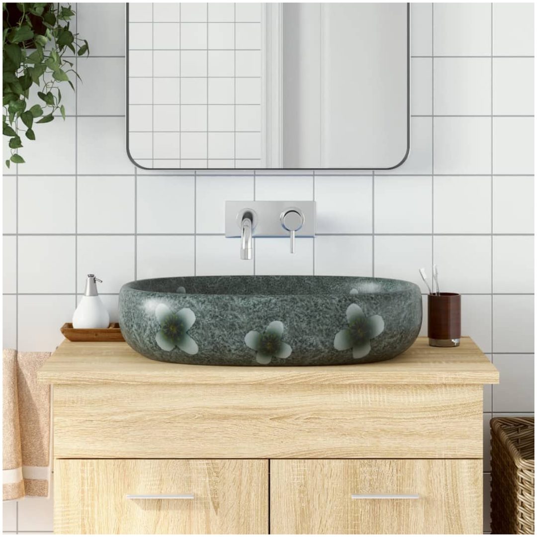 Handfat blå oval keramik vidaXL 59 x 40 x 14 cm