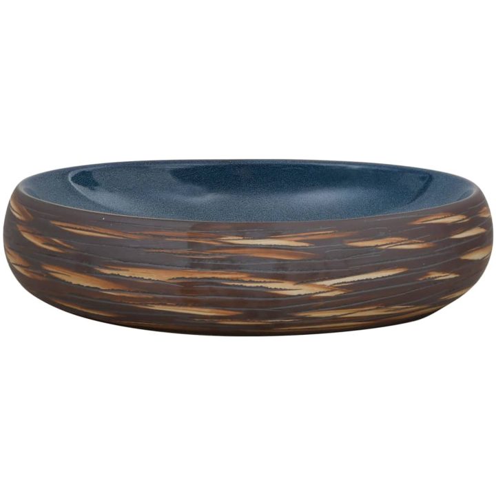 Handfat brun och blå oval keramik vidaXL 59 x 40 x 15 cm – bild 3