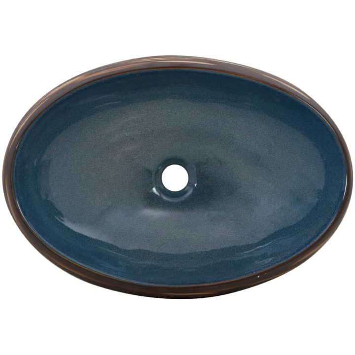 Handfat brun och blå oval keramik vidaXL 59 x 40 x 15 cm – bild 6