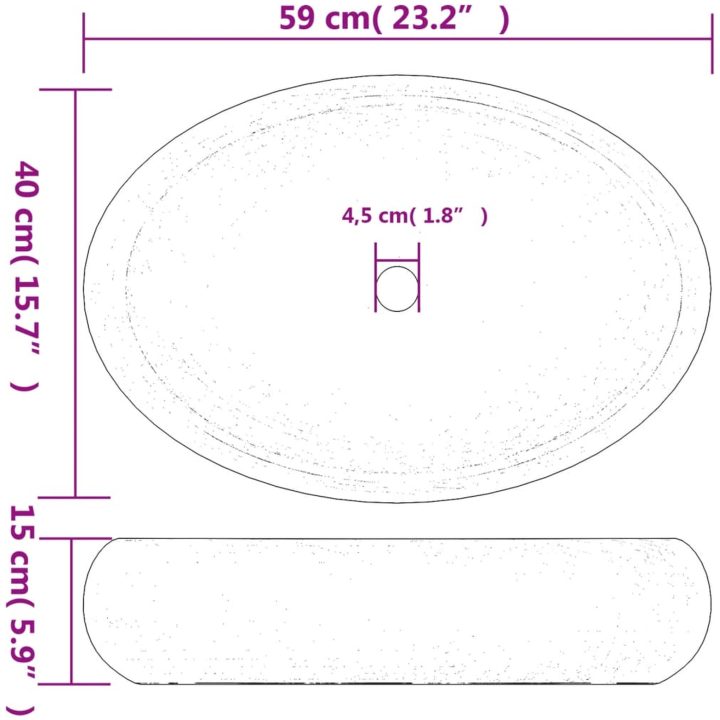 Handfat brun och blå oval keramik vidaXL 59 x 40 x 15 cm – bild 8