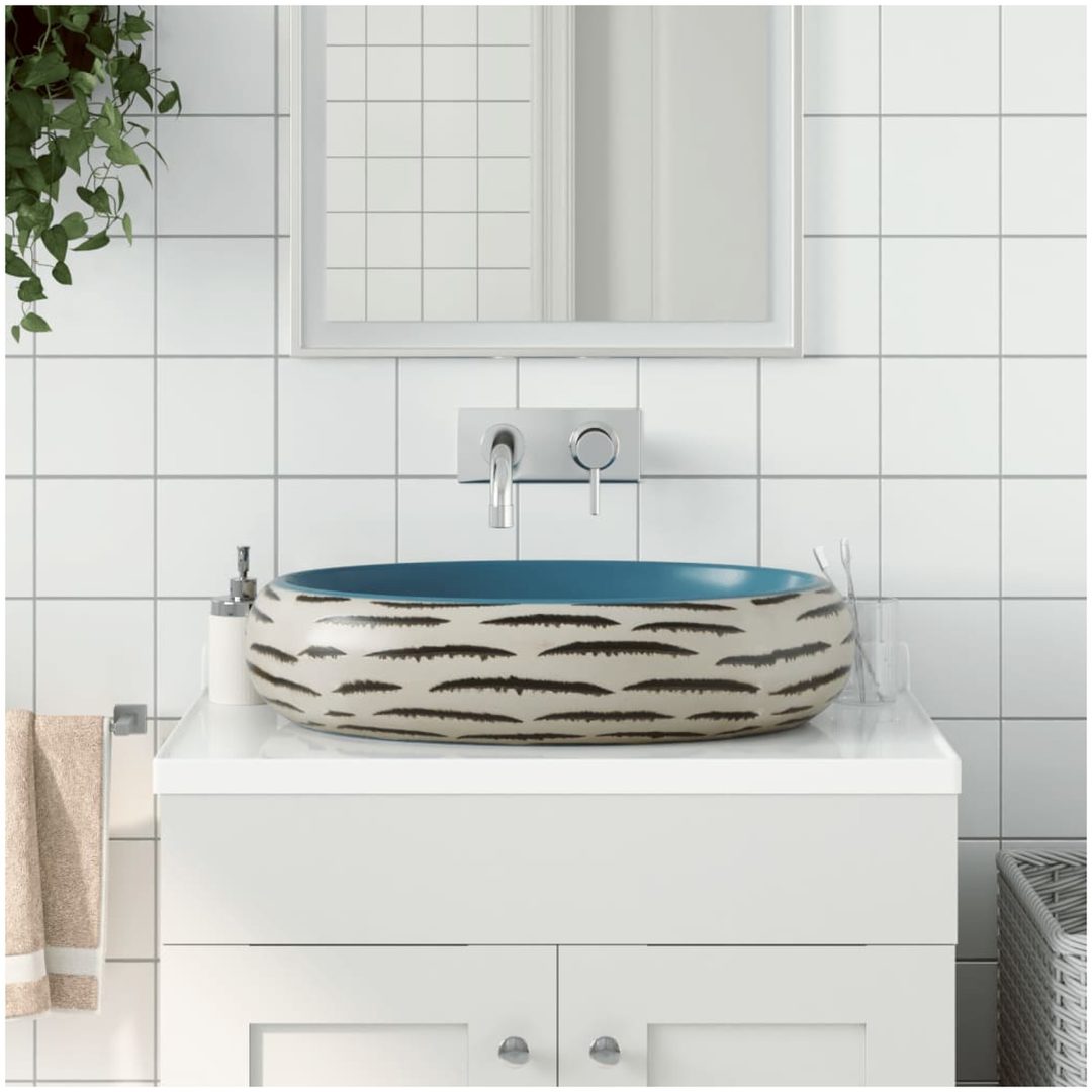 Handfat flerfärgad oval keramik vidaXL 59 x 40 x 15 cm