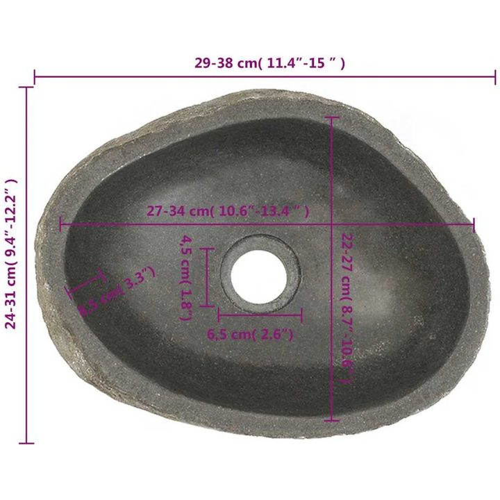 Handfat flodsten oval (29-38)x(24-31) cm vidaXL 29 - 38 cm – bild 7