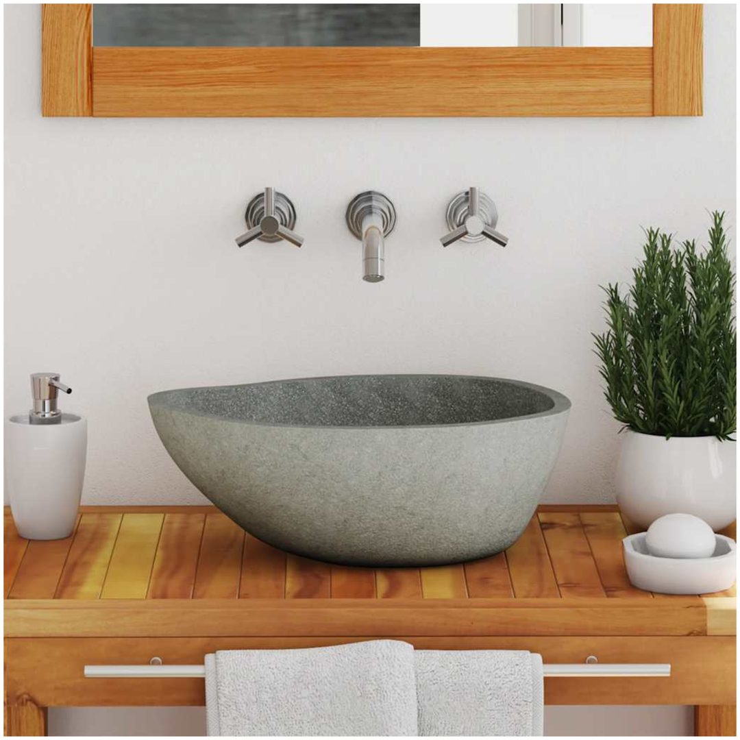 Handfat flodsten oval (37-46)x(29-36) cm vidaXL (37 - 46) x (29 - 36) x 15 cm – bild 3