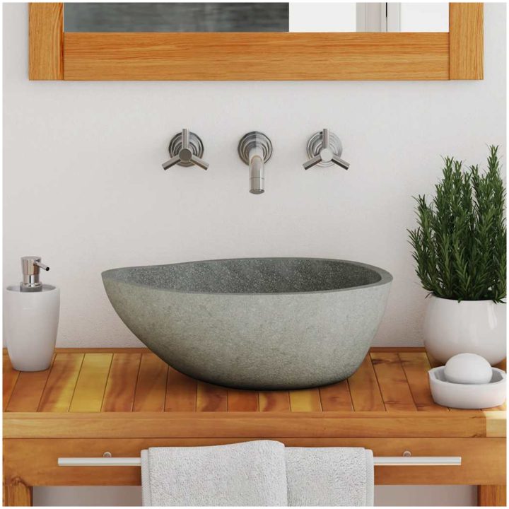 Handfat flodsten oval (37-46)x(29-36) cm vidaXL (37 - 46) x (29 - 36) x 15 cm – bild 3