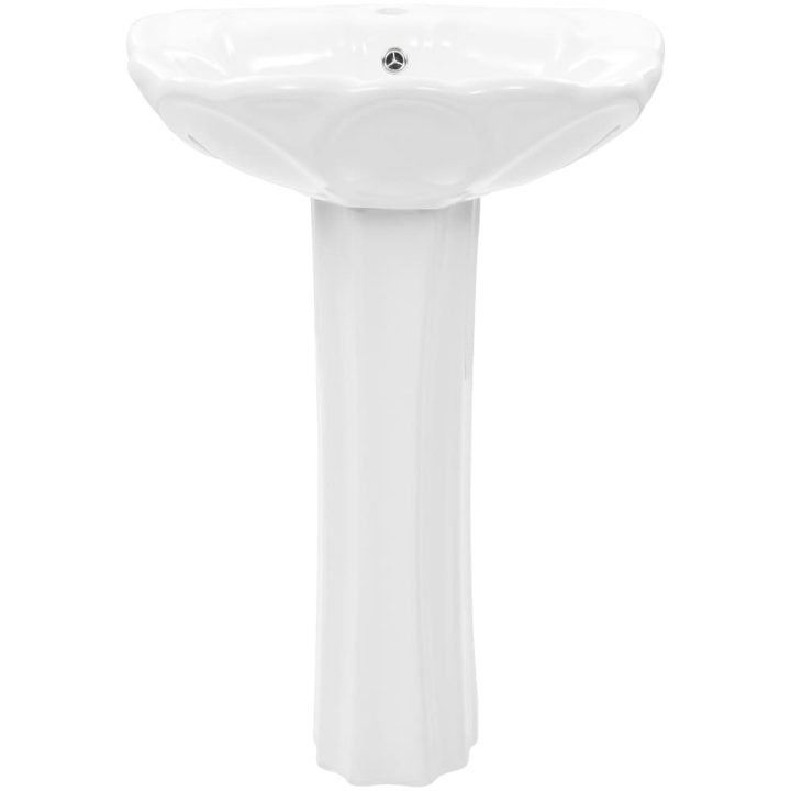 Handfat fristående med piedestal keramik 580x510x200 mm vit vidaXL – bild 4
