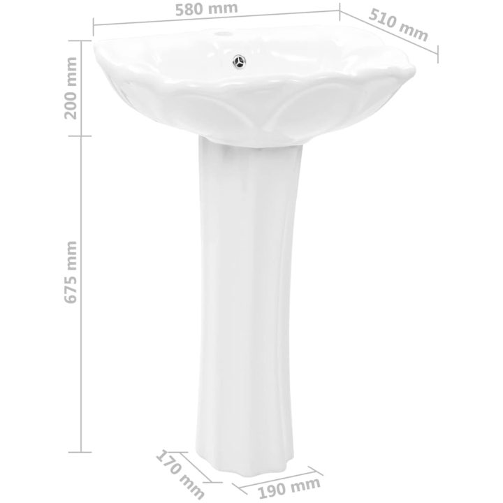 Handfat fristående med piedestal keramik 580x510x200 mm vit vidaXL – bild 7