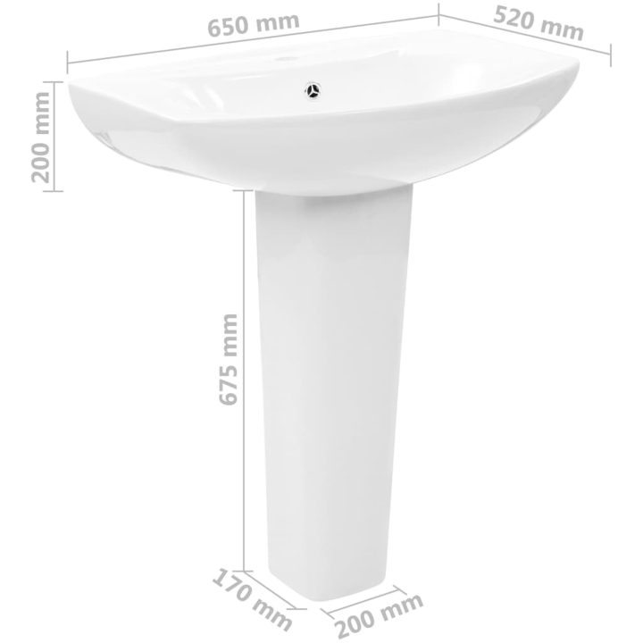 Handfat fristående med piedestal keramik 650x520x200 mm vit vidaXL – bild 7