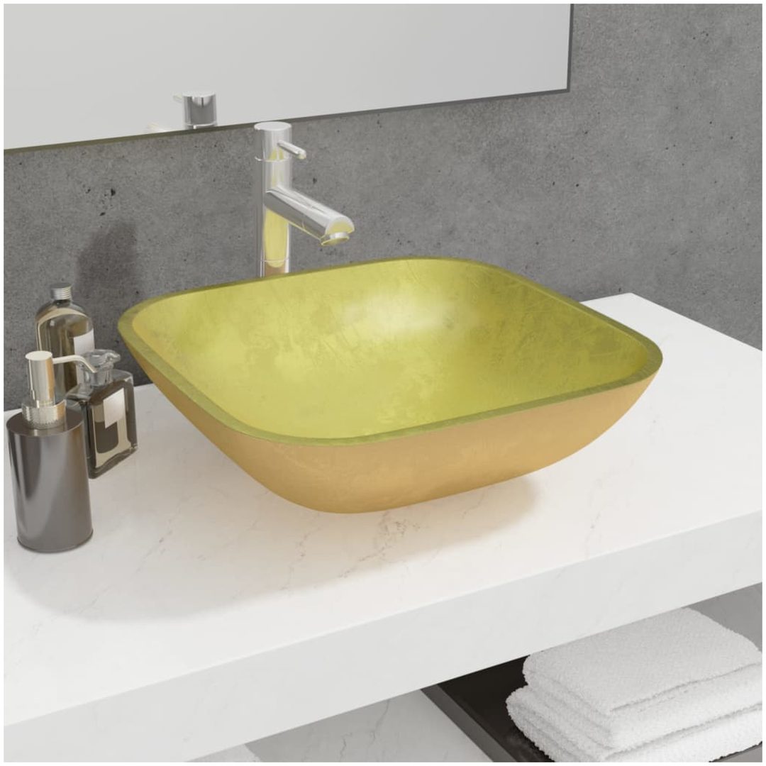 Handfat glas 42x42x14 cm guld vidaXL
