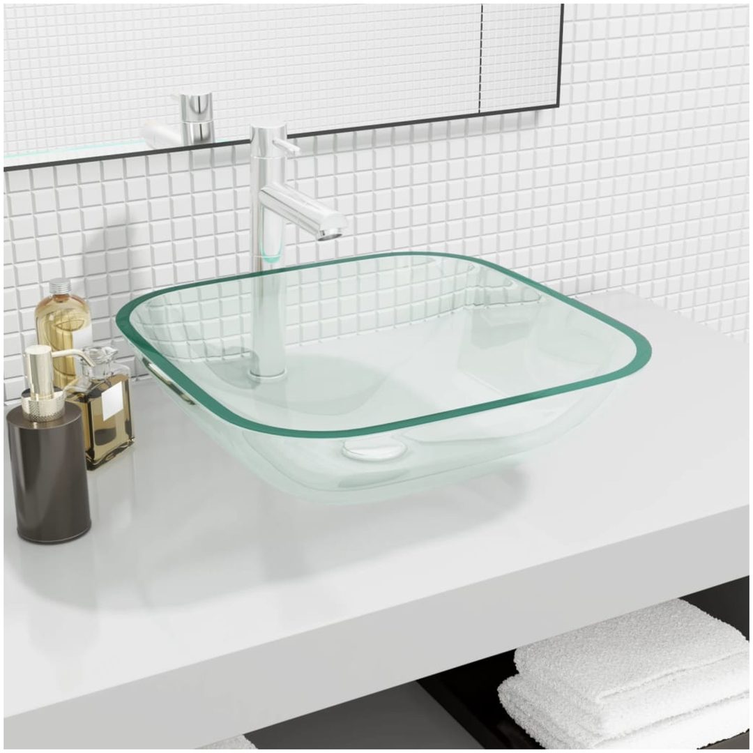 Handfat glas 42x42x14 cm transparent vidaXL