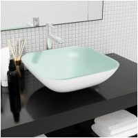 Handfat glas 42x42x14 cm vit vidaXL