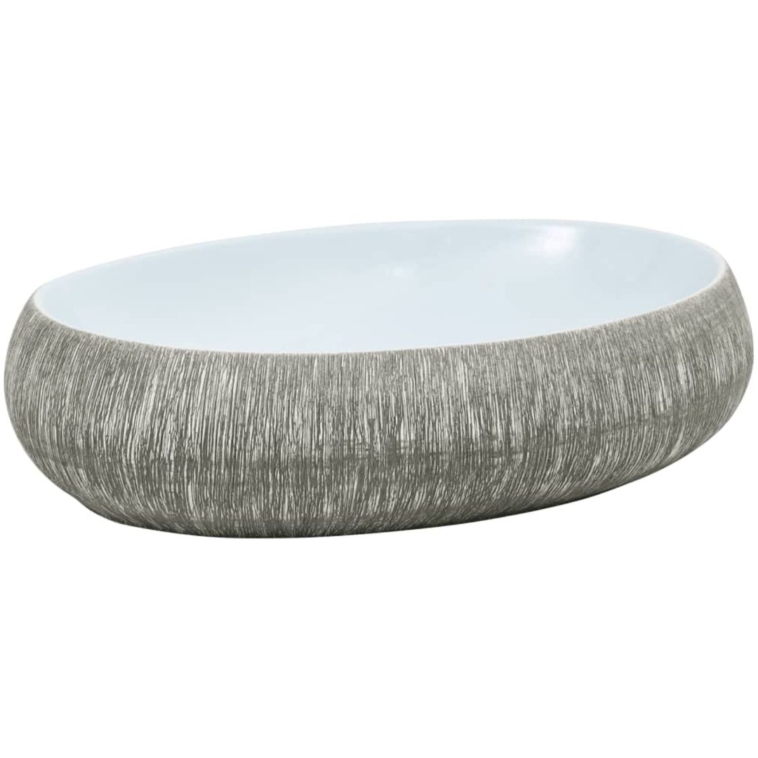 Handfat grå och blå oval keramik vidaXL 59 x 40 x 15 cm – bild 2
