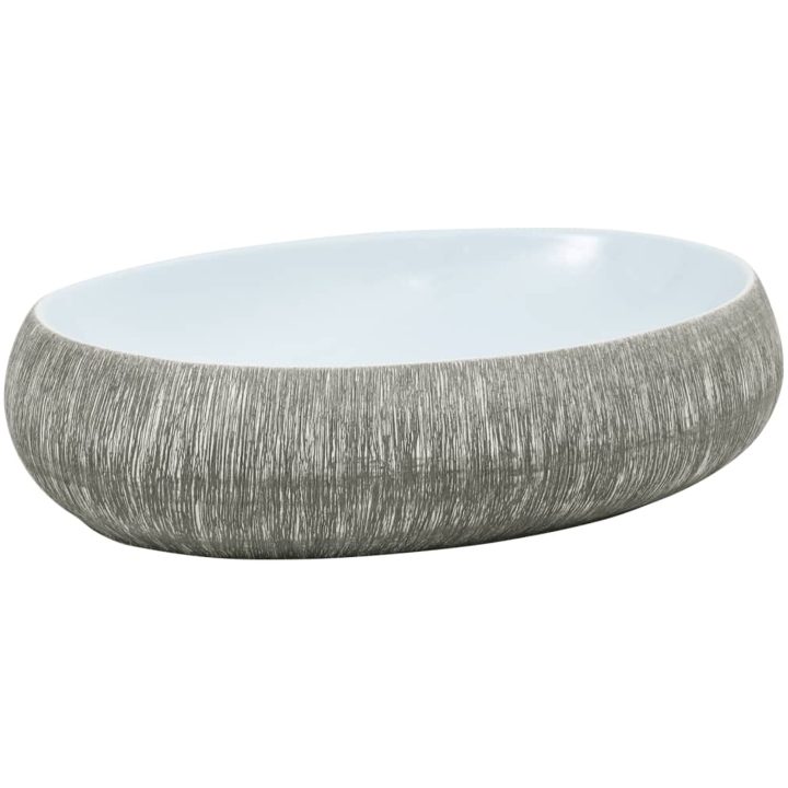Handfat grå och blå oval keramik vidaXL 59 x 40 x 15 cm – bild 2