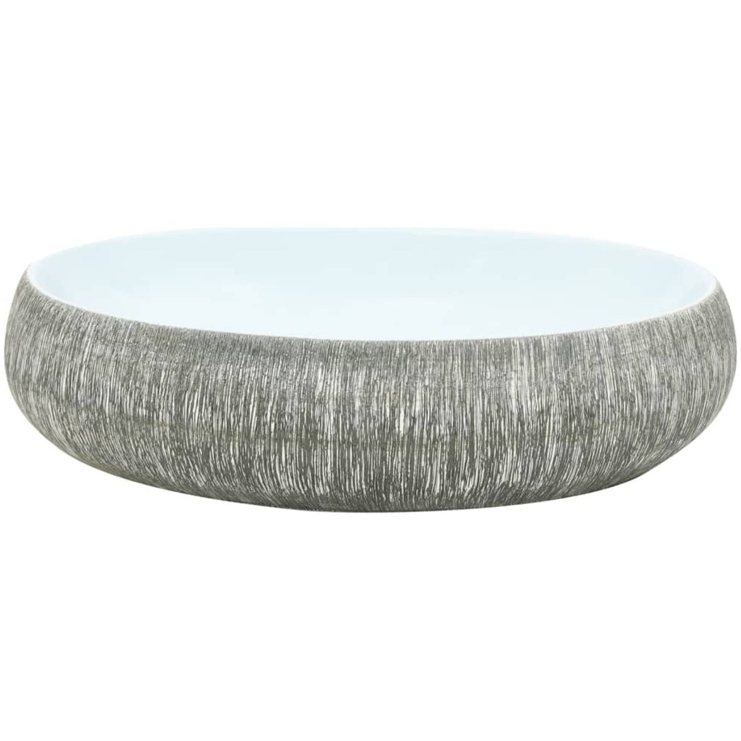 Handfat grå och blå oval keramik vidaXL 59 x 40 x 15 cm – bild 3