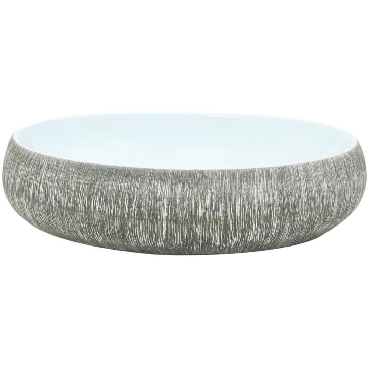 Handfat grå och blå oval keramik vidaXL 59 x 40 x 15 cm – bild 3