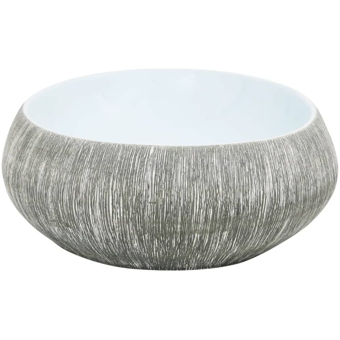 Handfat grå och blå oval keramik vidaXL 59 x 40 x 15 cm – bild 5