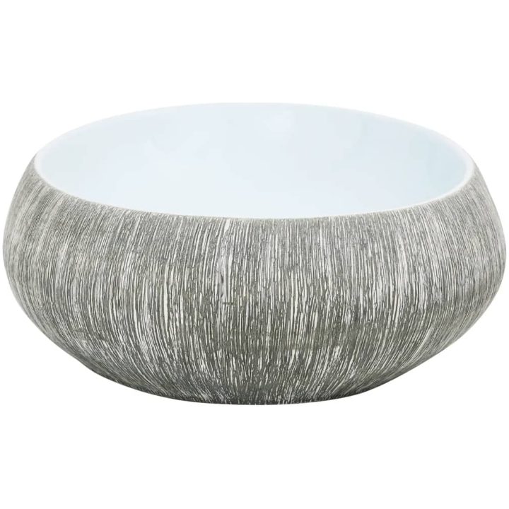 Handfat grå och blå oval keramik vidaXL 59 x 40 x 15 cm – bild 5