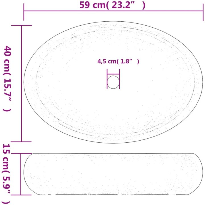Handfat grå och blå oval keramik vidaXL 59 x 40 x 15 cm – bild 8