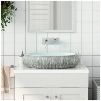 Handfat grå och blå oval keramik vidaXL