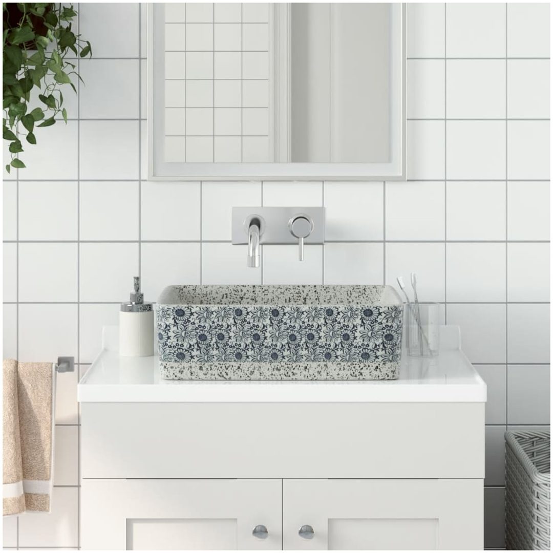 Handfat grå och blå rektangulär 46x35,5x13 cm keramik vidaXL
