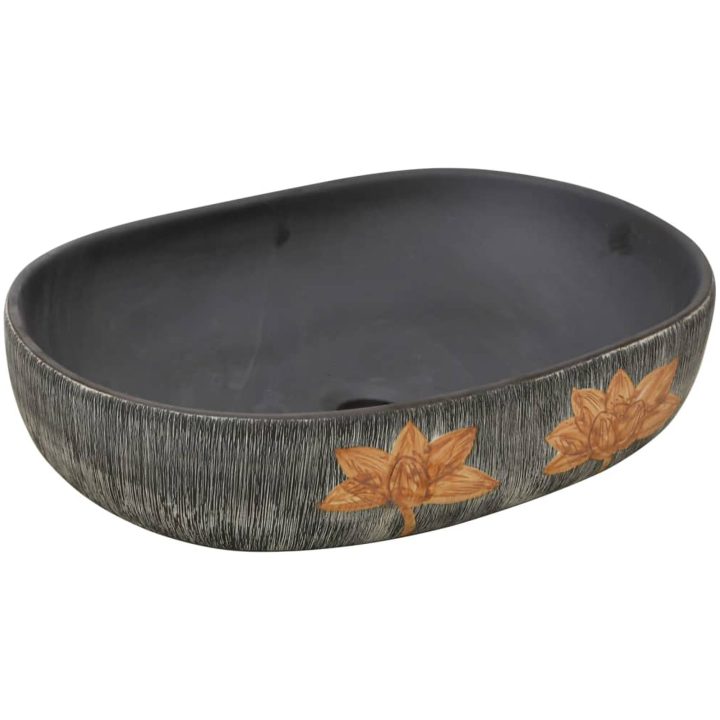 Handfat grå och svart oval keramik vidaXL 59 x 40 x 14 cm – bild 2