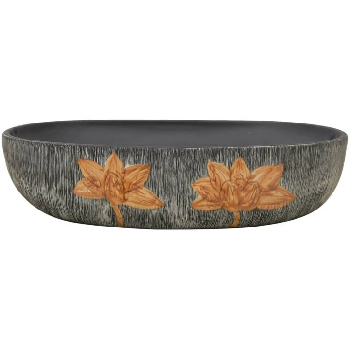 Handfat grå och svart oval keramik vidaXL 59 x 40 x 14 cm – bild 3