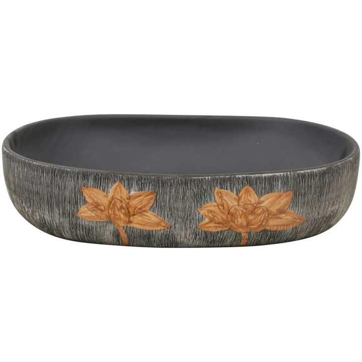 Handfat grå och svart oval keramik vidaXL 59 x 40 x 14 cm – bild 4