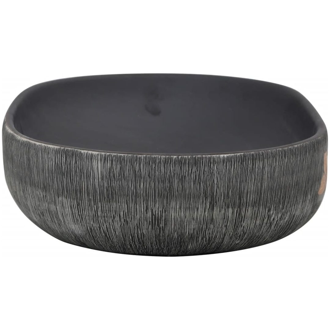 Handfat grå och svart oval keramik vidaXL 59 x 40 x 14 cm – bild 5