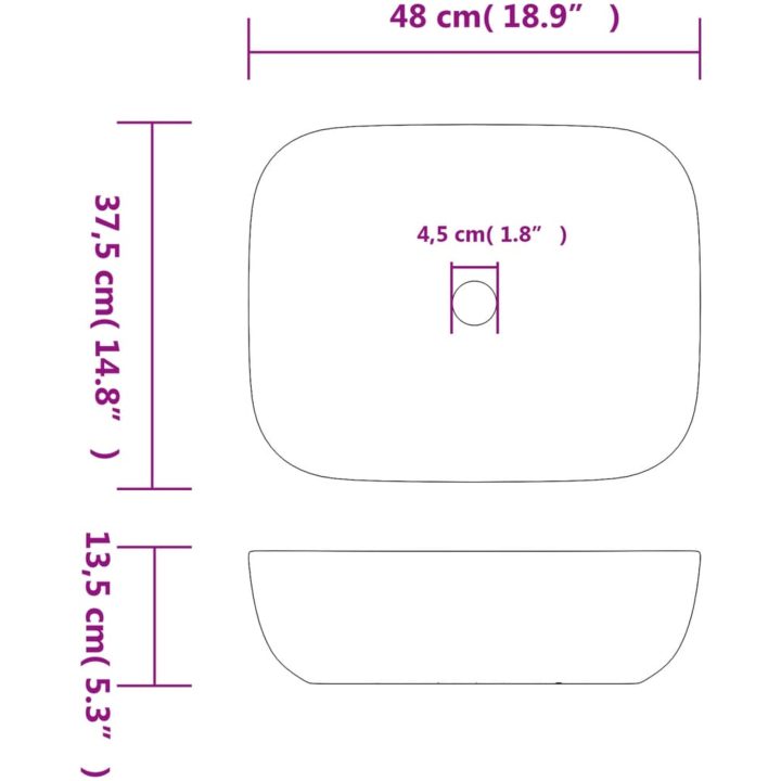 Handfat grå rektangulär keramik vidaXL 48 x 37.5 x 13.5 cm – bild 8