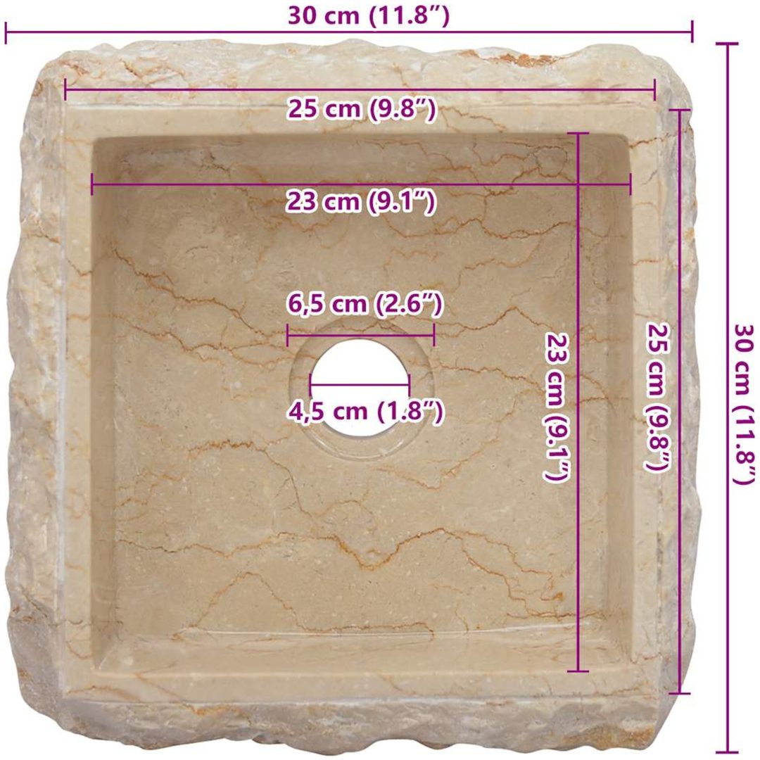 Handfat gräddvit 30x30x13 cm marmor vidaXL – bild 10