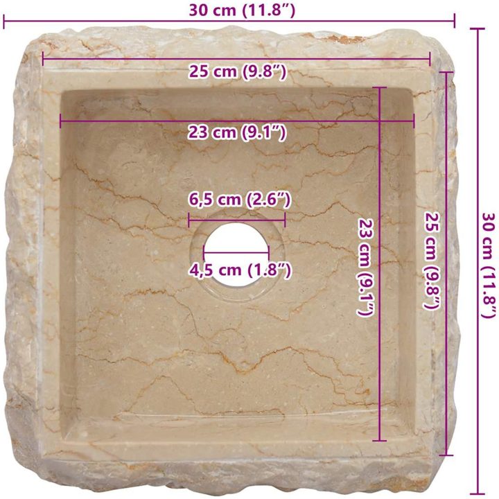 Handfat gräddvit 30x30x13 cm marmor vidaXL – bild 10