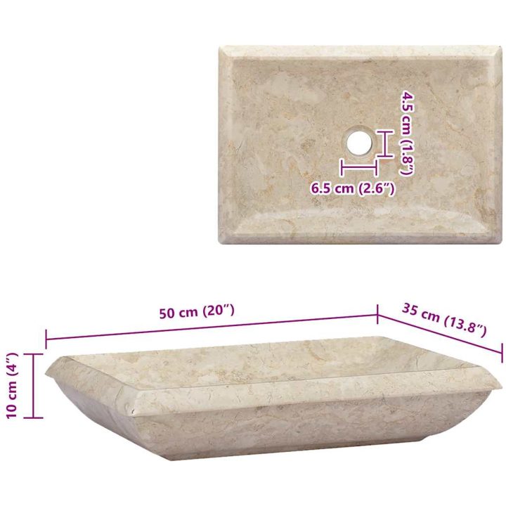 Handfat gräddvit 50x35x10 cm marmor vidaXL – bild 8