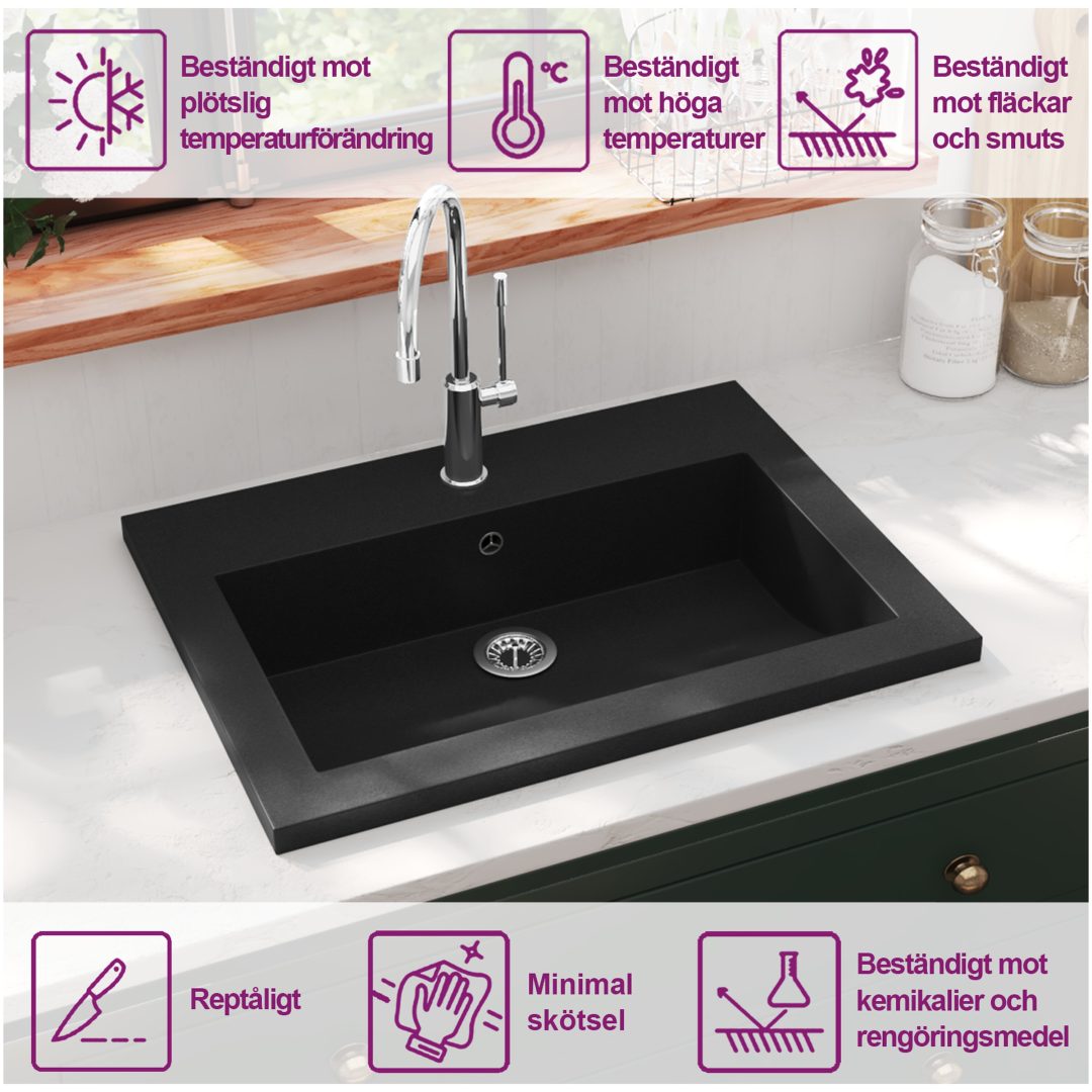 Handfat granit 600x450x120 mm svart vidaXL – bild 9