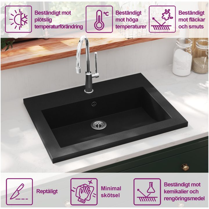 Handfat granit 600x450x120 mm svart vidaXL – bild 9