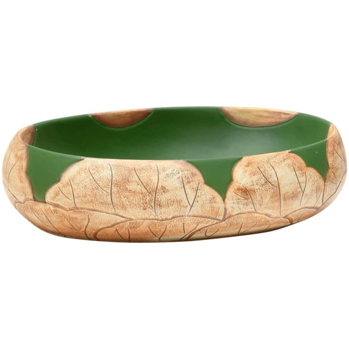 Handfat grön och brun oval keramik vidaXL 59 x 40 x 15 cm – bild 2