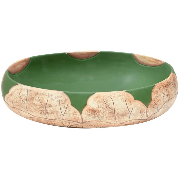 Handfat grön och brun oval keramik vidaXL 59 x 40 x 15 cm – bild 4